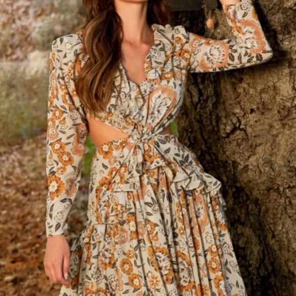 Bohemian backless long sleeve cutout built in bikini maxi dress - Picture 8 of 8